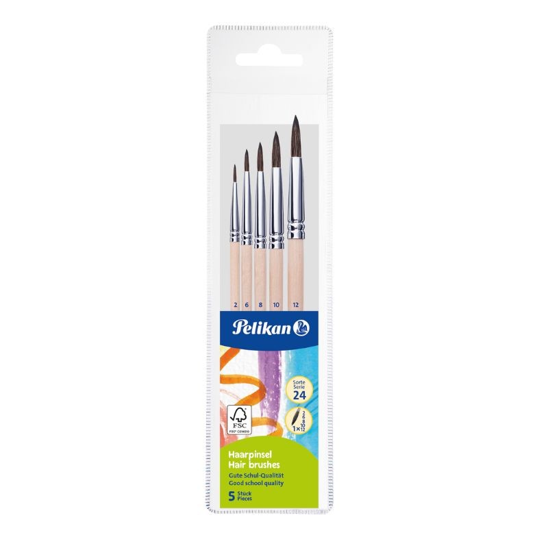 Pelikan Haarpinsel-Set · 5-teilig · Größen 2-6-8-10-12