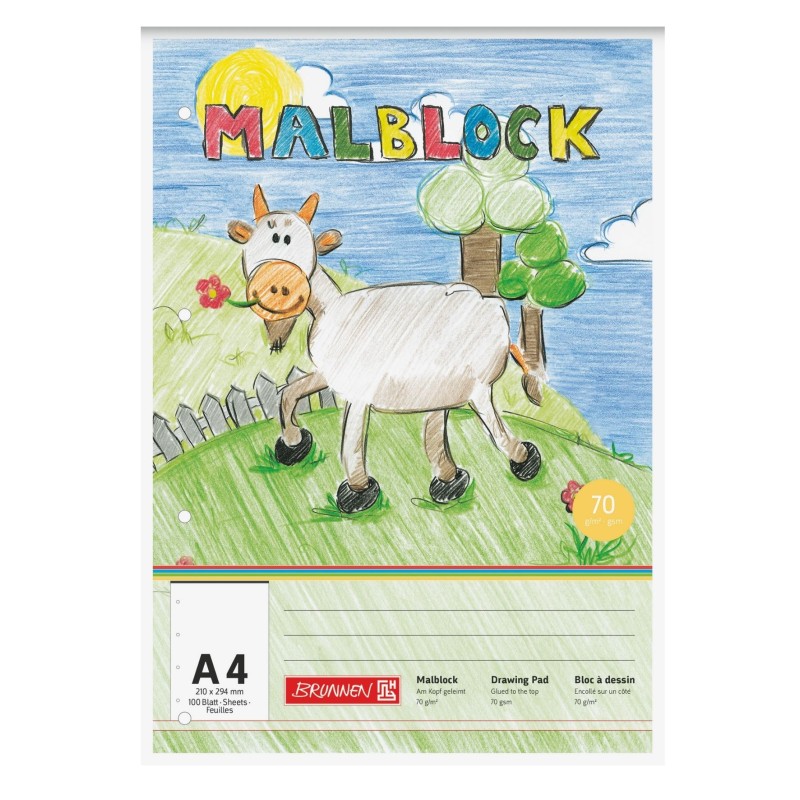 Brunnen Malblock DIN A4 · 100 Blatt · 70 g/m² · 4-fach gelocht