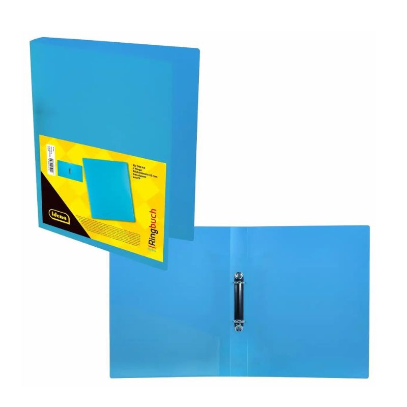 Ringbuch DIN A4 · 2 Ringe (Ø 30 mm) · Transluzent Türkis · PP-Material · Rückenbreite 35 mm · Leicht & robust