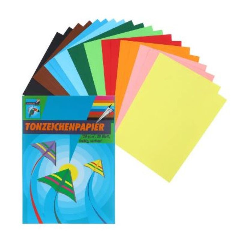 PVP Tonzeichenpapierblock 120 g/m² · DIN A4 · 20 Blatt in 10 Farben