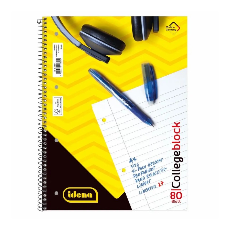 Idena Collegeblock · A4 · 80 Blatt · Lineatur 27 · liniert · Doppelrand