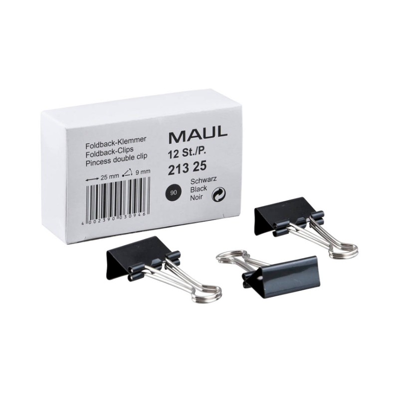 MAUL · Foldbackklammern · 25mm · schwarz · 12 Stück