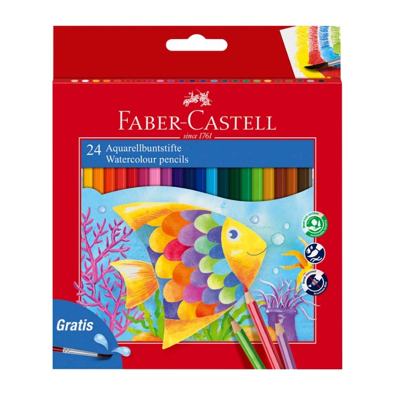 Faber-Castell Aquarell-Buntstifte · Kartonetui mit 24 Stiften und Pinsel