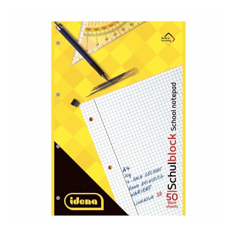 Idena Schulblock · A4 · 50 Blatt · Lineatur 28 · kariert · Doppelrand