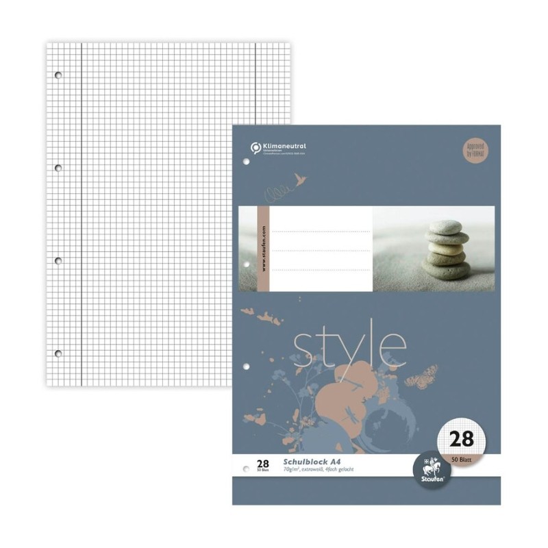 Staufen Style Schulblock DIN A4 · 50 Blatt · 70g/qm · Lineatur 27 · kariert mit Doppelrand