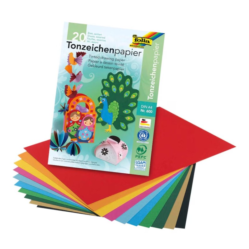 folia Tonpapier · 130 g/qm · 20 Blatt / 10 Farben · DIN A4