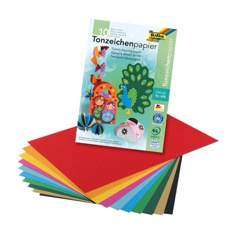 Folia Tonzeichenpapierblock 130 g/m² · A3 · 10 Blatt in 10 Farben
